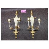 Vintage Italian 2 Light Wooden /Iron Wall Sconces