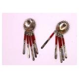 Vintage Sterling Silver Navaho Red Coral Earrings