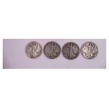 Four 1917 Walking Liberty 1/2 Dollar Coins