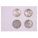 Four 1917 Walking Liberty Half Dollar Coins