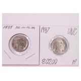 Two 1937 Buffalo Nickel Coins