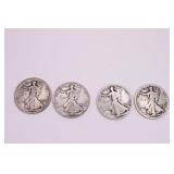 Four 1917 Liberty Half Dollar Coins