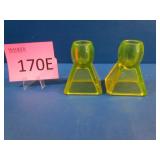 Vintage Pair of Vaseline Glass Candlestick Holders