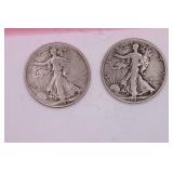 Two 1945 D Walking Liberty 1/2 Dollars