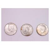 Three 1964 P Kennedy Half Dollar Coins