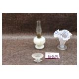 Fenton Hobnail Vase, White Glass Kerosene Lamp