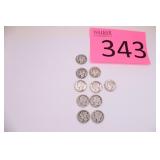 Ten Mercury Dime Coins