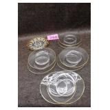 Eight 8" Glass Plates with Gold Trim/Candy Dish