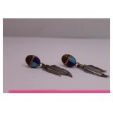 Vintage Sterling Silver Stone Mosaic Earrings