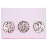 Three 1937 Walking Liberty Half Dollar Coins