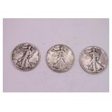 Three 1937 Walking Liberty Half Dollar Coins
