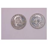 Two 1954 D Franklin Half Dollar Coins