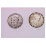 Two 1952 D Franklin Half Dollar Coins