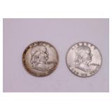 Two 1952 D Franklin Half Dollar Coins