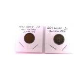 1863 and 1897 Indian Head One Cent Coins