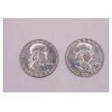Two 1954 D Franklin Half Dollar Coins