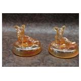 Two Marigold Iridescent Carnival Glass Lids