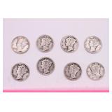Eight Mercury Dime Coins