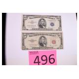1953 B Series Red/Blue Seal $5 Bills