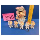 Mid Century Mother Dog with 5 Puppies