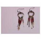 Vintage Sterling Silver / Red Coral Earrings