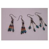 Two Pair Southwest Porcupine Quill / Bead Earrings