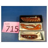 3 Frost Wood Grain Type Handled Knives