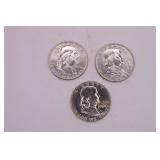 Three 1954 D Franklin Half Dollar Coins