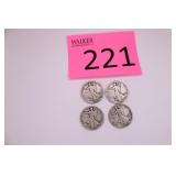 Four 1917 Walking Liberty Half Dollar Coins