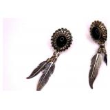 Sterling Silver & Jet Stone Concho Earrings