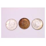 Three 1964 P Kennedy Half Dollar Coins