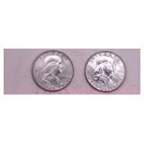 Two 1961 P Franklin Half Dollars