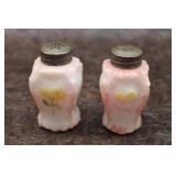 Set of 1800s Hand Painted Milk Glass Shakers