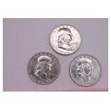 Three 1954 D Franklin Half Dollar Coins