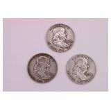 Three 1958 D Franklin Half Dollar Coins