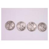 Four 1917 Walking Liberty Half Dollar Coins