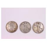 Three 1937 Walking Liberty Half Dollar Coins