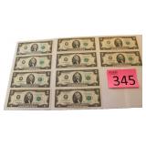 Ten $2 Bills with Consecutive Serial Numbers