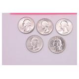 Five 1959 Washington Quarters