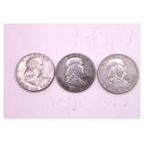 Three 1963 D Franklin Half Dollars