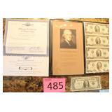 1957 B Silver Blue Seal $1 Cert. / $2 Uncut Bills