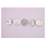 Five 1959 Washington Quarters