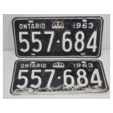 1963 Ontario License Plates Pair