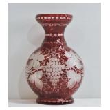 Ruby Cut-to-Clear Grape Motif Vase