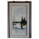 Winter Hunter Scene by Rafado  Oil on Board