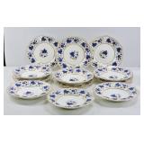 6 Blue & Gold Cream Soup Bowls w/ Underplates
