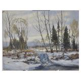 T. Arlis Winter Stream & Birch Grove Oil on Board