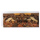 Carved Wood Village Scene Wall Panel 30'