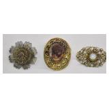 Vintage Cameo & Filigree Brooch Lot (3)
