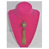 Long Tassel Rhinestone Pendant Necklace